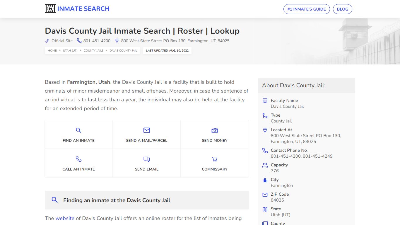 Davis County Jail Inmate Search | Roster | Lookup