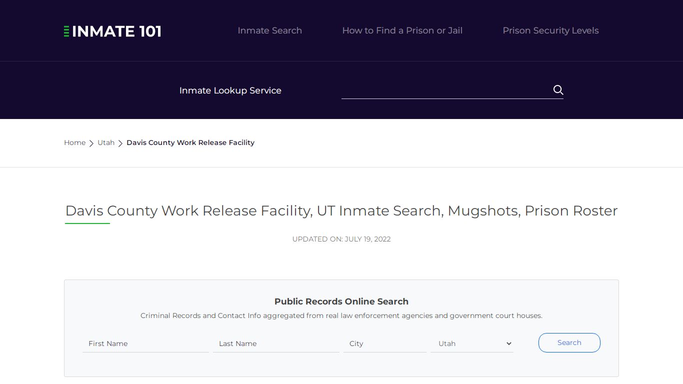 Davis County Work Release Facility, UT Inmate Search ...